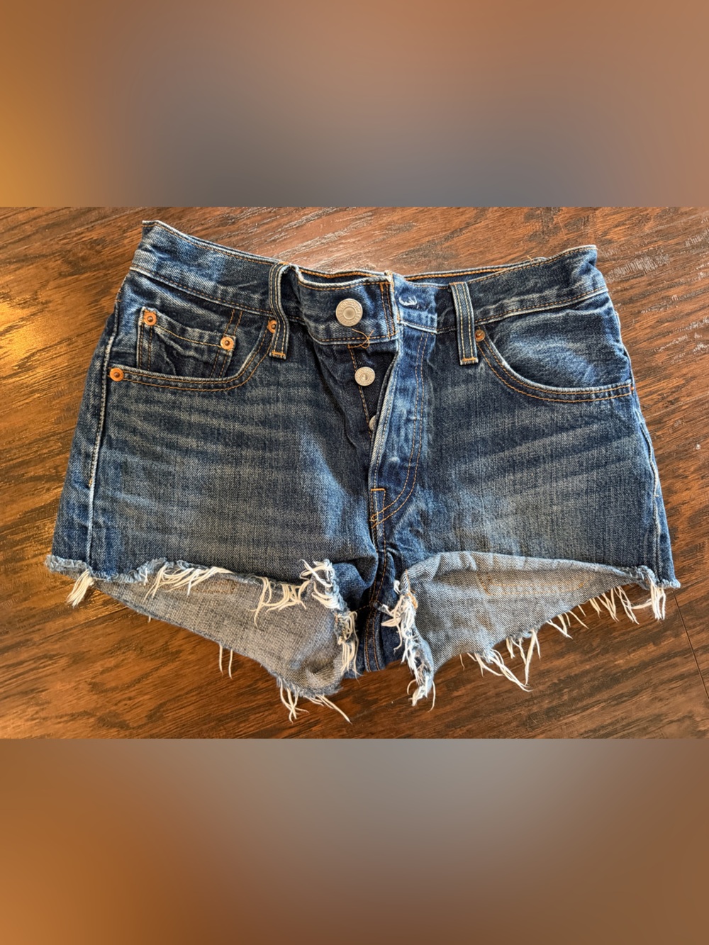 Levi's 501 Frayed Hem Blue Denim Shorts